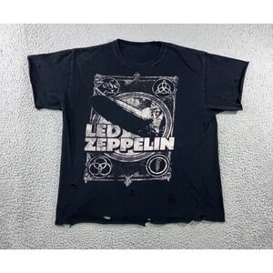 Led Zeppelin Graphic T-Shirt Men XL Black Distressed Cut Sleeve Rock Band Tee